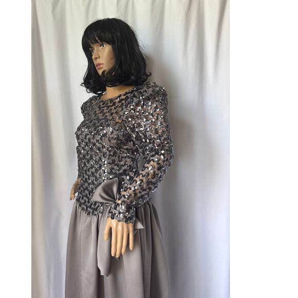 Vintage Cachet Bari Protas sequin formal prom dropwaist dress gray silver small - Picture 13 of 17